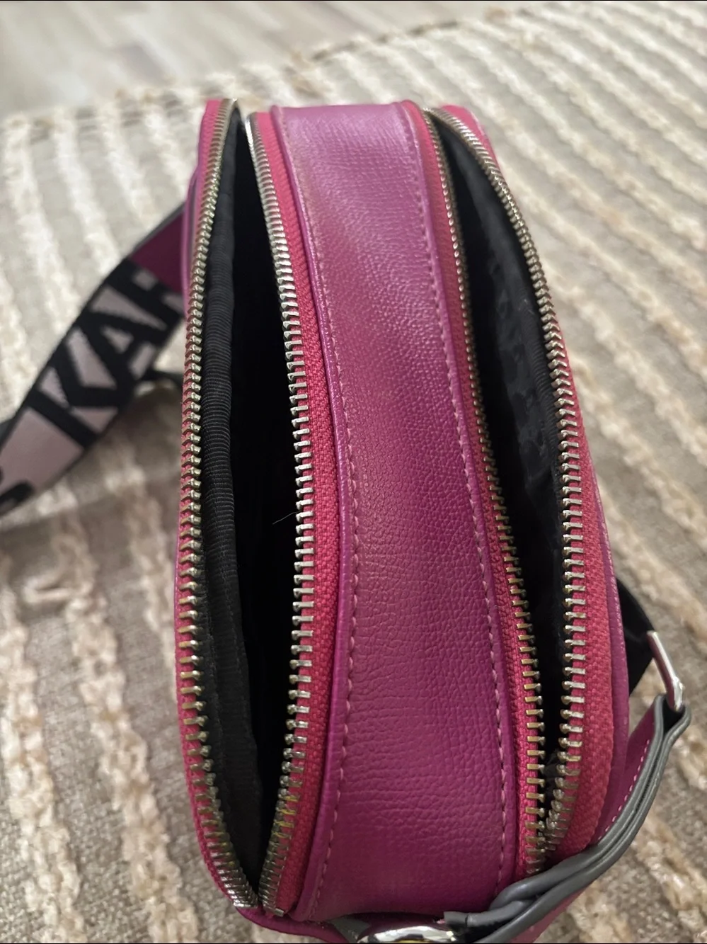 Karl Lagerfeld Hot Pink Crossbody Maybelle Bag with Karl & Choupette Charm
